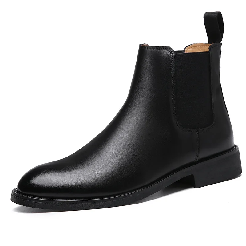 Autumn Winter High Quality Point-toe Ankle Boot British Style Genuine Leather Leather Men Chelsea Boots