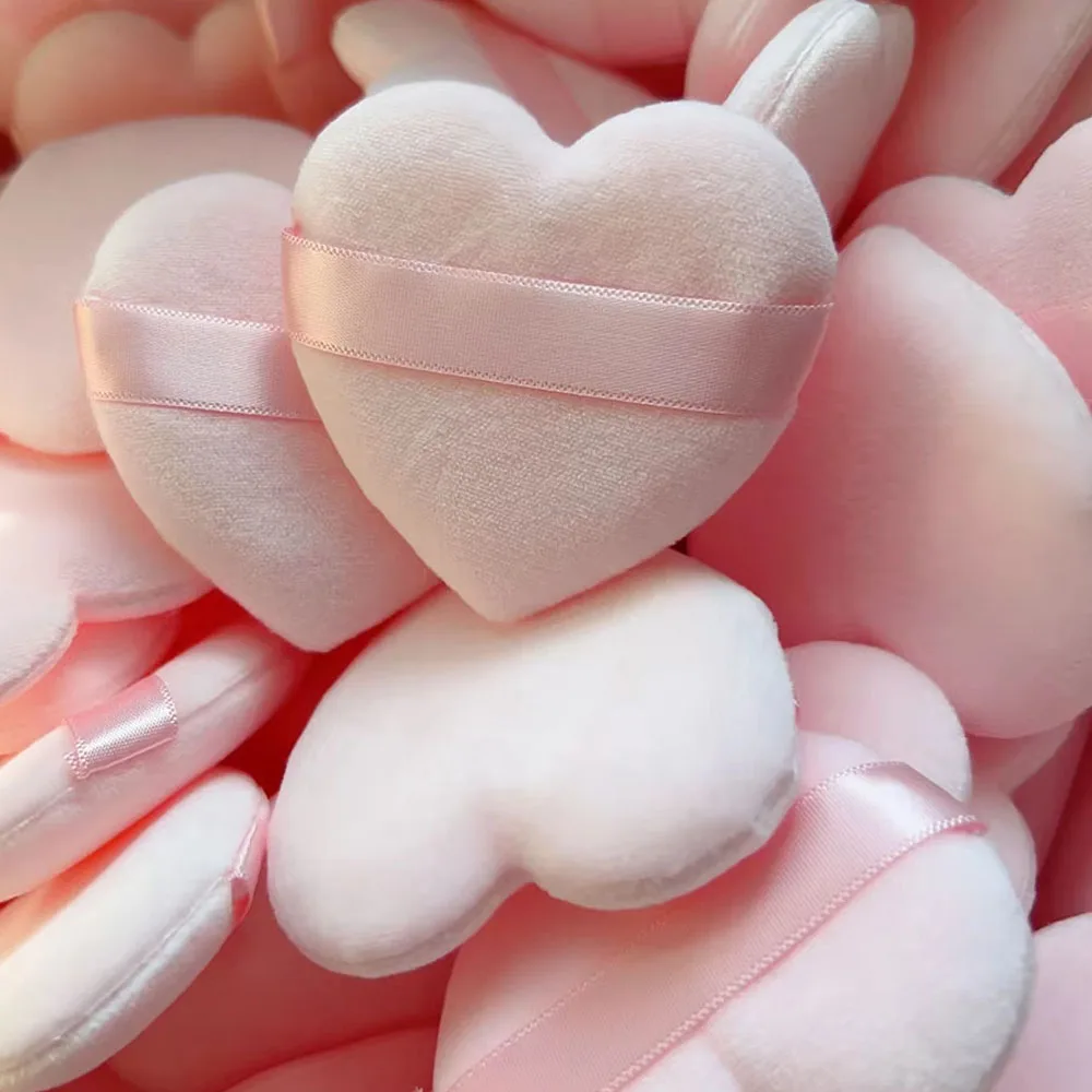 Heart Shape Triangle Powder Puff Cosmetic Sponge Soft Powder Puff Custom Logo Velvet Cosmetic Puffs