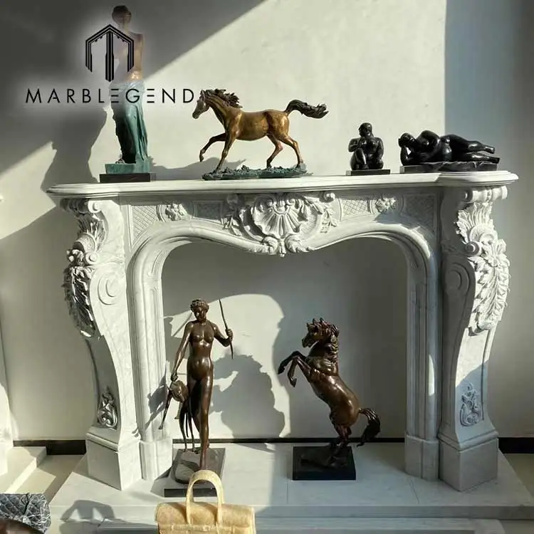 Custom Italian statuary marble mantle hand carved carerra white marble fireplace surround