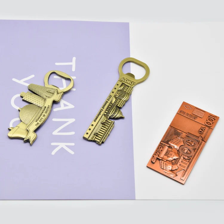 Home decoration promotional gift souvenir antique plating metal 3d fridge magnet with bottle opener