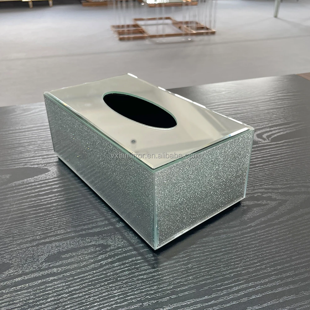 Wholesale silver mirror tissue box holder glitter glass home decor napkin holder table kitchen living room bedroom drawer box