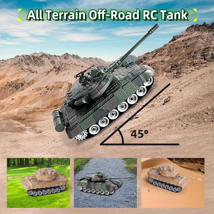 Children High quality 2.4GHz Simulation RC Tank With Music Lights Remote Control Radio Fight Toy Military Model for Kids