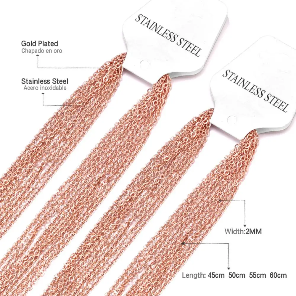 Ширина 2 мм круглая звеньевая цепочка из нержавеющей стали 18 к позолоченные цепочки для ожерелья Оптовая торговля Ювелирная