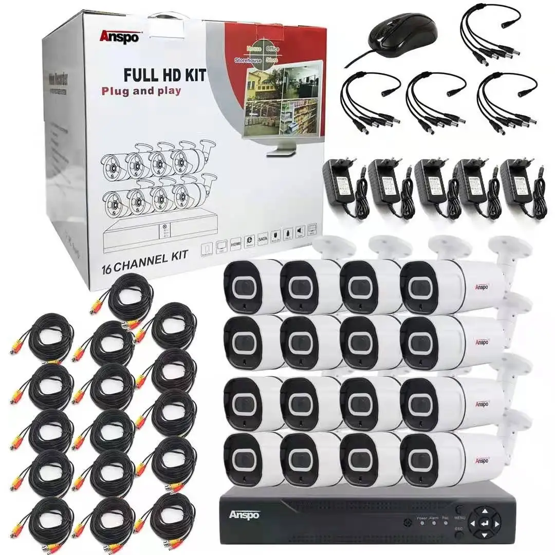 2023 New HD 5MP 16 Channel AHD CCTV Camera System Security KIT Built in Audio Waterproof Bullet Camera