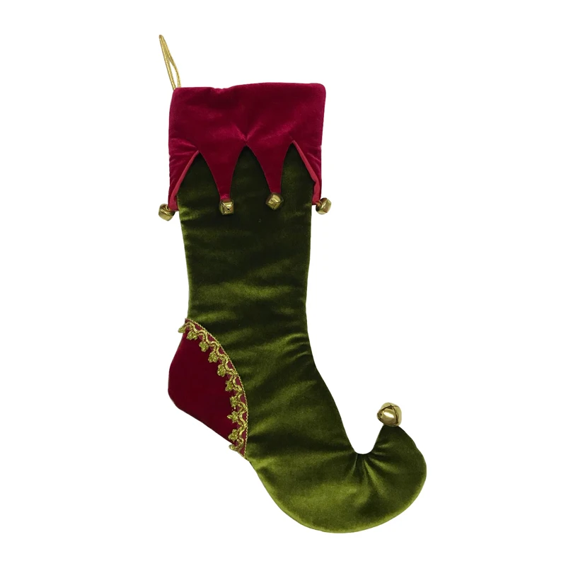 Wholesales Christmas Elf Toe Stocking Tipped With Jingle Bell Velvet Xmas Decorations For Tree Mantel Hanging