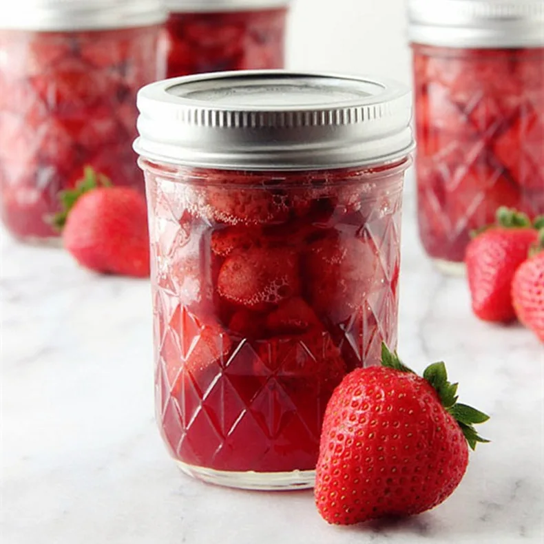 Custom Embossed 4 oz Diamond Baby Food Canning Jar Jams Tumbler Fruit Syrups Honey Wide Mouth Glass Mason Jar