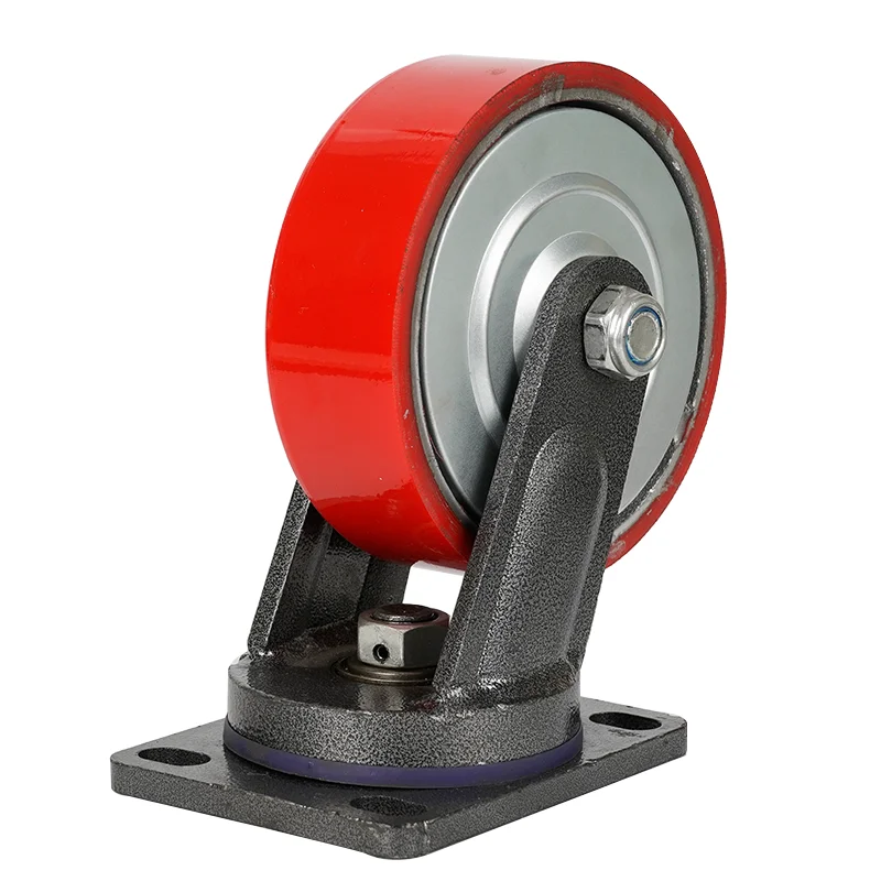 4 5 6 8inch Red PU Cast iron core trolley wheel heavy duty caster wheels