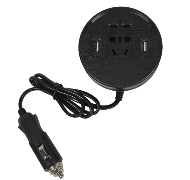 New Style Dual Voltage Car Inverter DC 12V/24V to AC 220VC Mirco Inverter 2USB 2 Type-c 1 Socket Car Cigarette