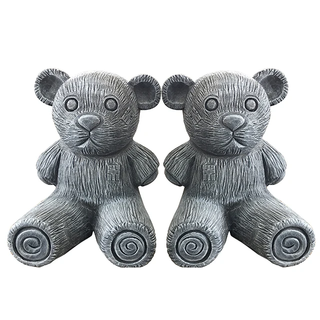 Custom Antique Carved Baby Child Jet Black Granite Tombstones Headstones Memorial Stone with Single Bear Heart