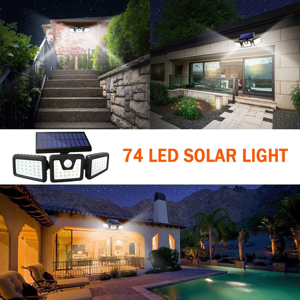 IP65 waterproof 3 head 70led lumiere lampe solaire exterieur jardin solar sunlight garden light