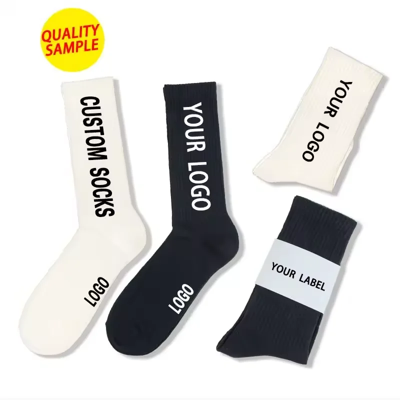 High quality manufacturer custom cotton print crew socks custom embroidery designer sports sock custom logo socks