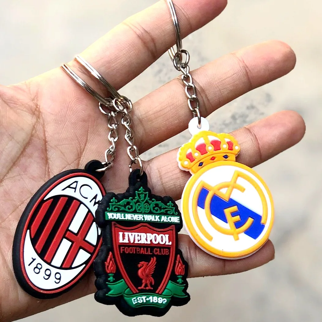PVC Keychain Football Souvenir gift Madrid Inter Milan Juven Soft Flexible PVC Rubber Keychain Sports Keyring