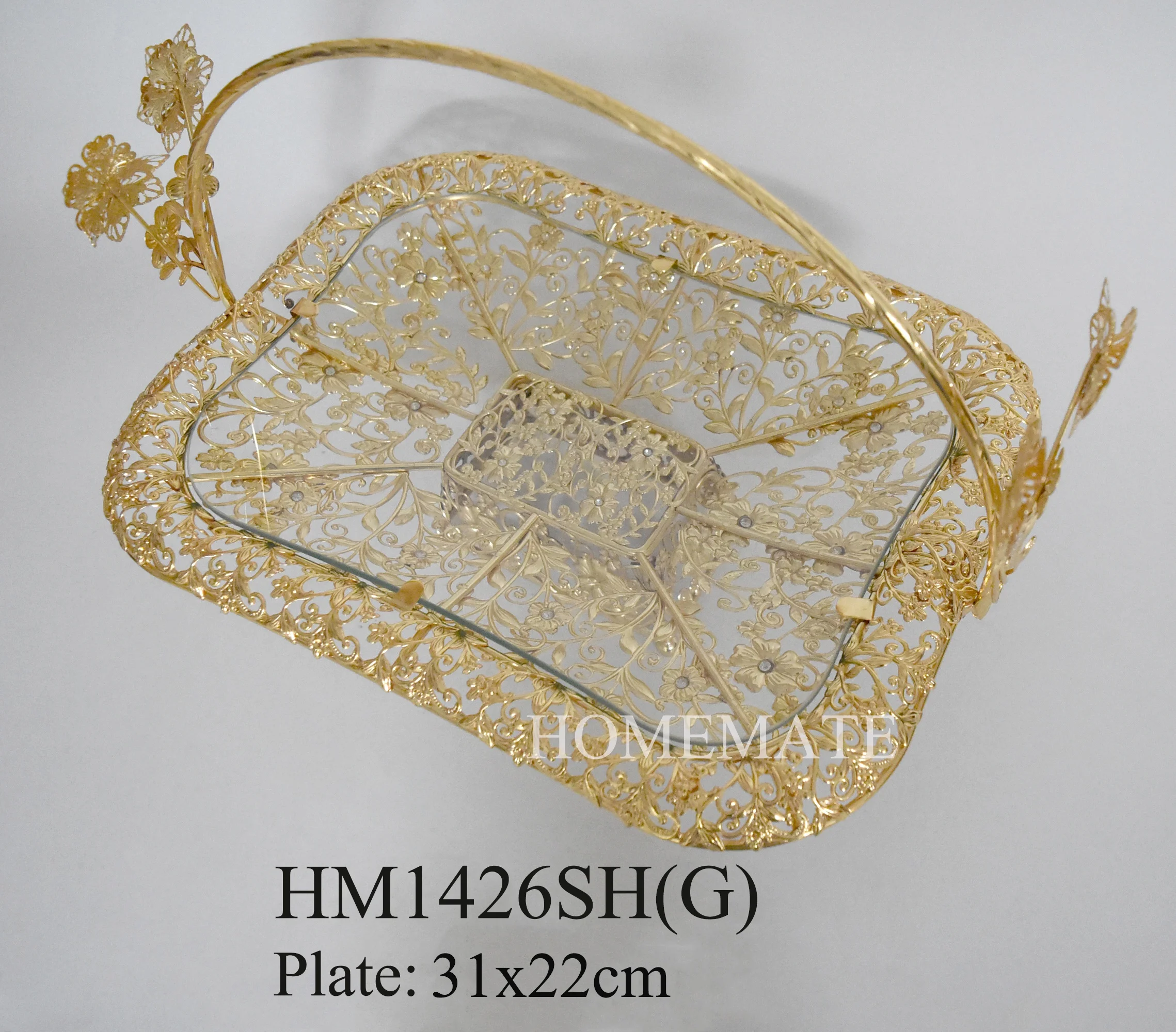 Wholesaler decorative metal silver gold plated glass fruit basket cake stand for wedding party