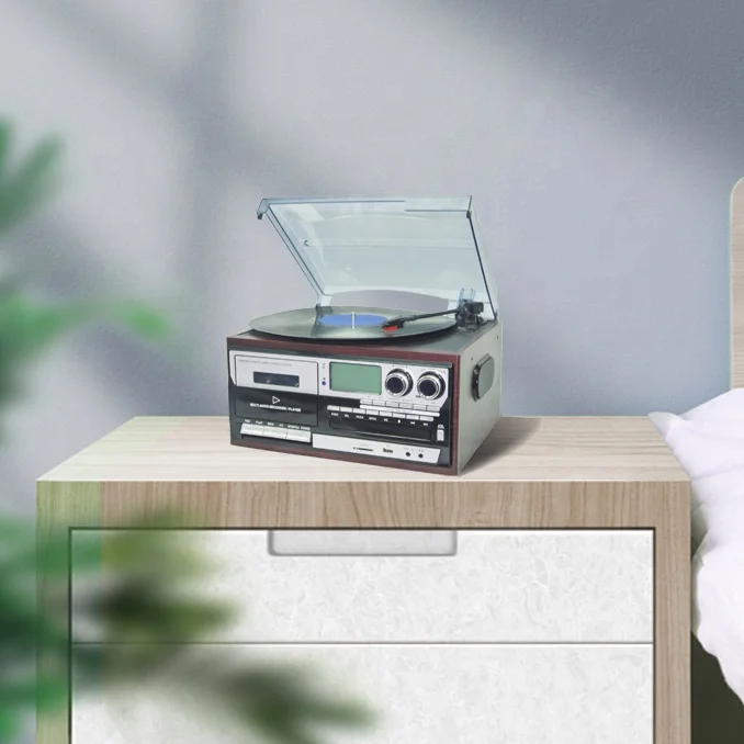 Classic Vintage New Design 7 in 1 audio Vinyl Turntable Recording And Player With Cassette Recording And Player And CD Player U