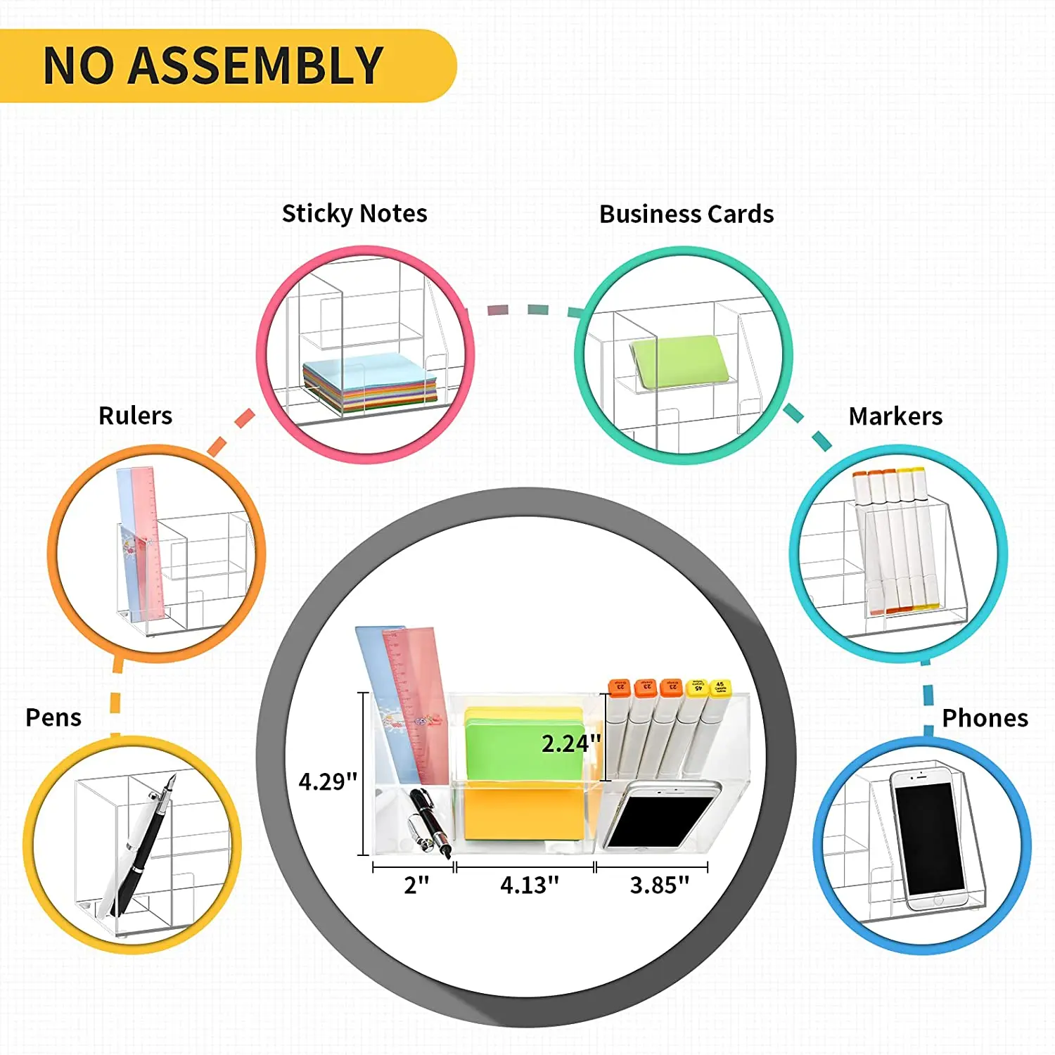 Acrylic Office Desk Storage Box Pen Holder With Compartment With Note Holder Phone Stand Holder For Office School Storage Use