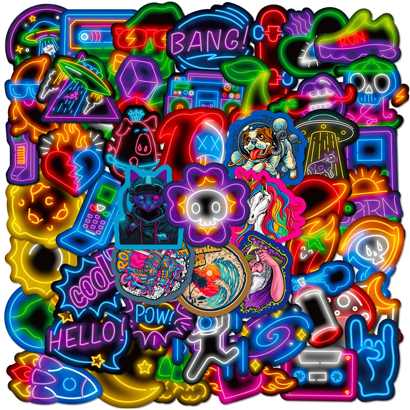 50Pcs Trendy Neon Logo Cool Decorative Stickers For Kids Book Bedroom Decor Children Toy Gift Sticker