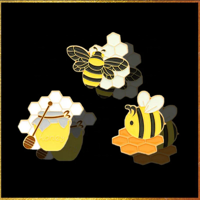 Cartoon cute little wasp letter pin hard enamel dress badge custom cute mini bee enamel pin brooch