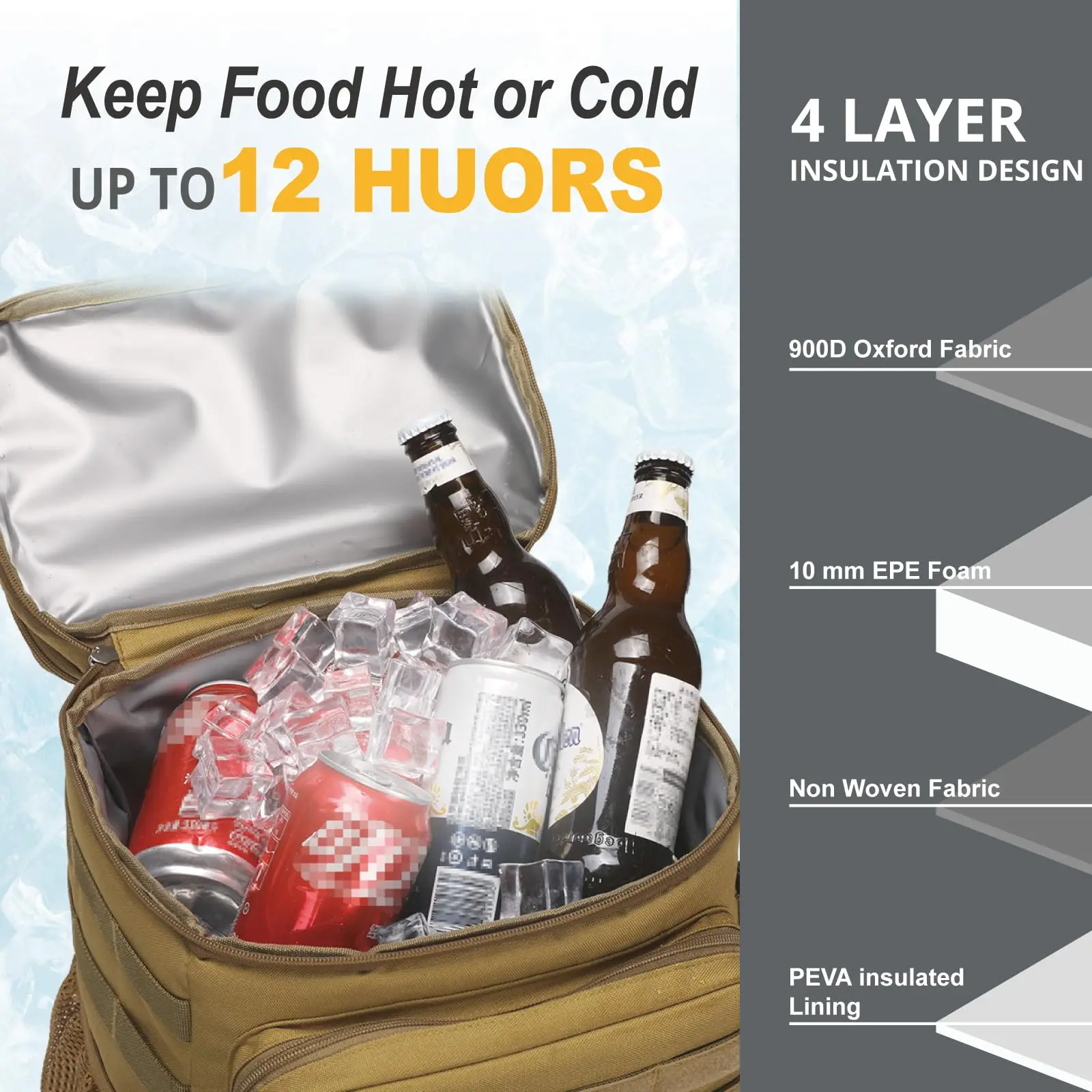 Portable Insulated Bag For Food Waterproof Outdoor Climbing Backpack Tactical Travel Insulated Cooler Backpack