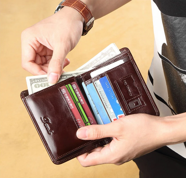 Vintage Men Genuine Cow Leather Wallets Organizer Card Holders Casual Fashion Style Short Cowhide Leather Clutch Wallet