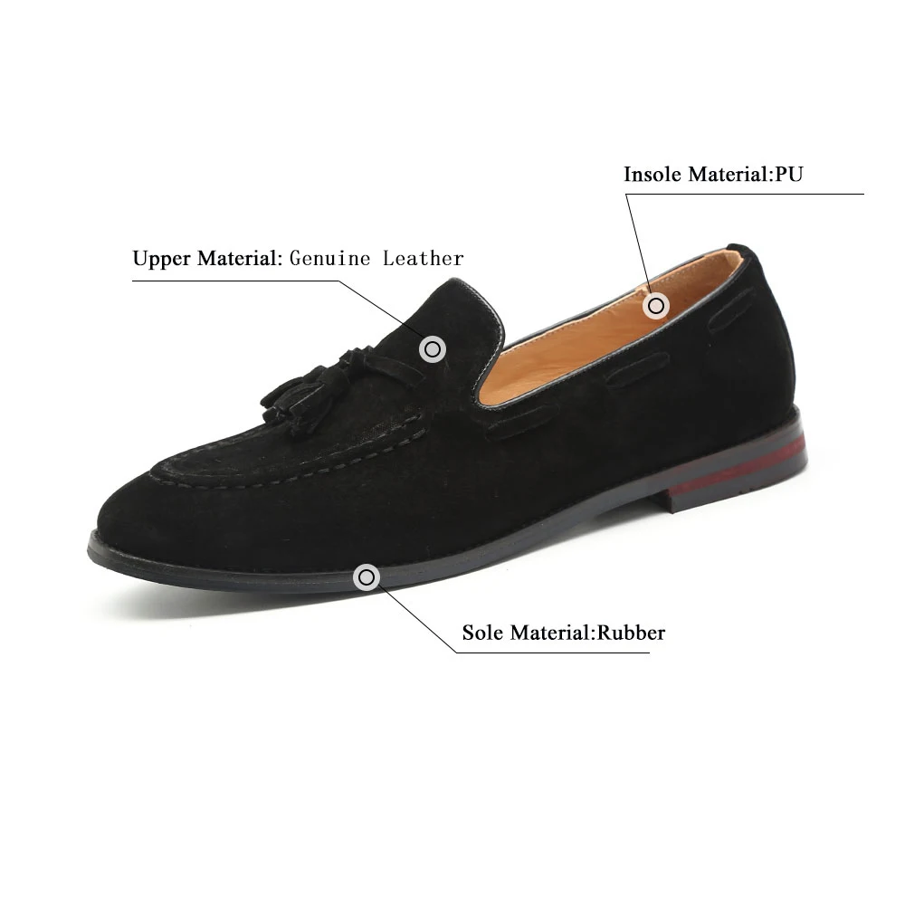 37-48 Big Size Black Brown Genuine Leather Tassel Loafers Shoe Women Men Suede Round Toe Loafers Wedding Dress Shoe 181