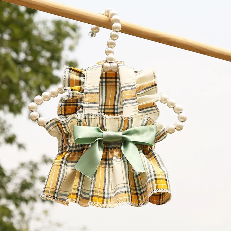 Wholesale customization clothes for pets Plaid skirt pleated skirt Small and medium pet clothes Cute princess style Dog dress