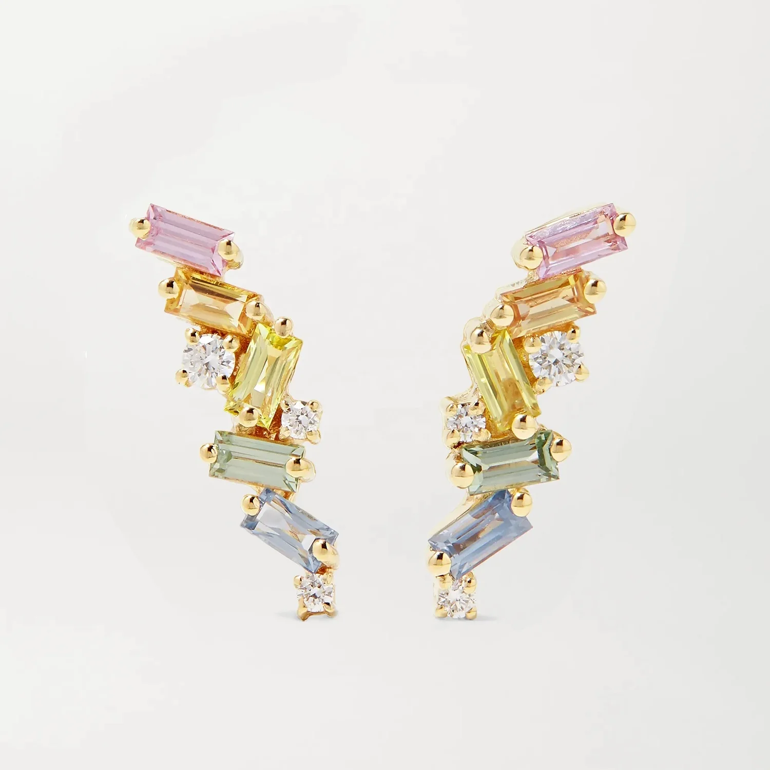 Hip Hop Jewelry Korean 18k Gold Plated Rainbow Baguette Stud Earring