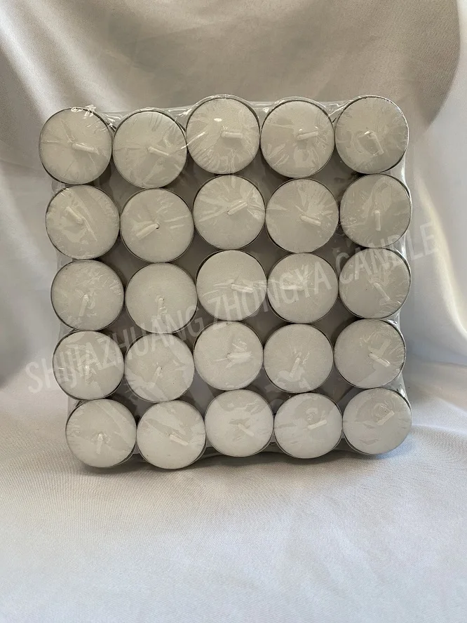 Wholesale smokeless clean burning paraffin wax shrink pack Unscented Tealight Candles