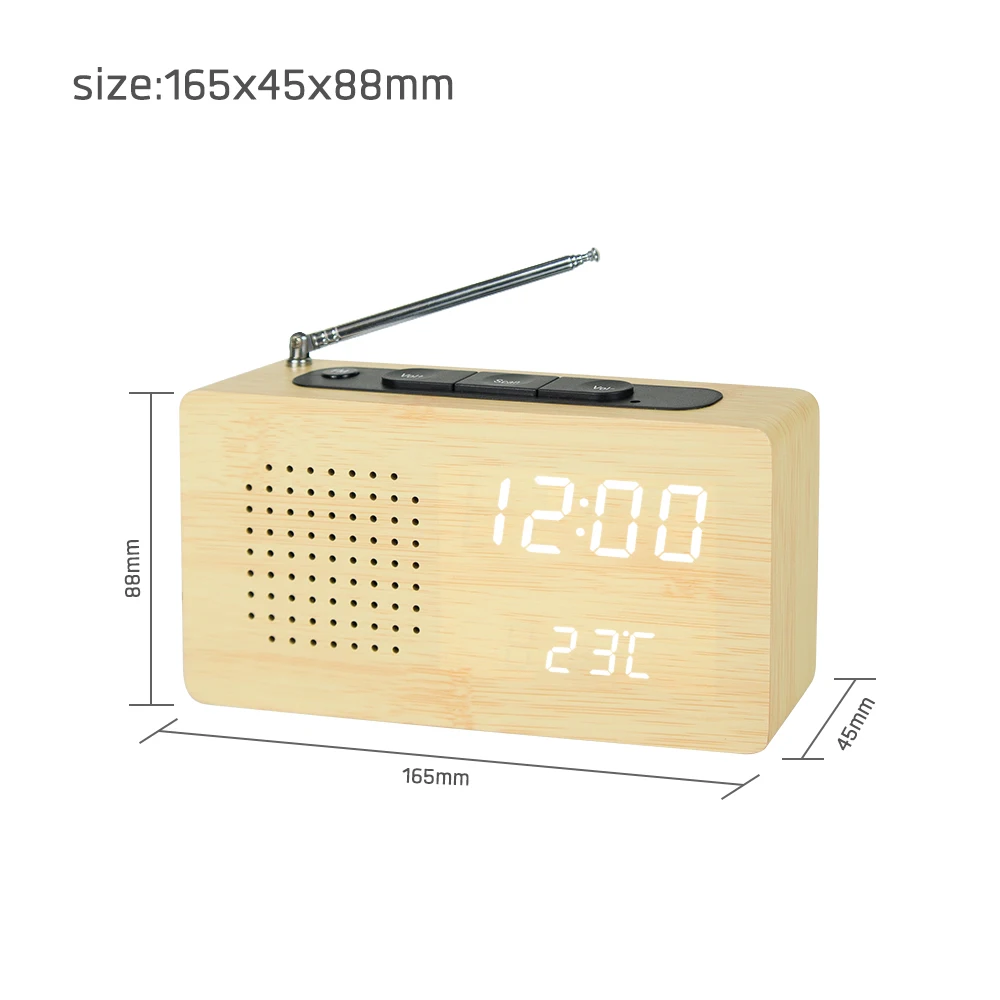 Evertop ET525 Classic Model Wood FM Radio 3 Alarms Temperature Multifunction Digital Table LED clock