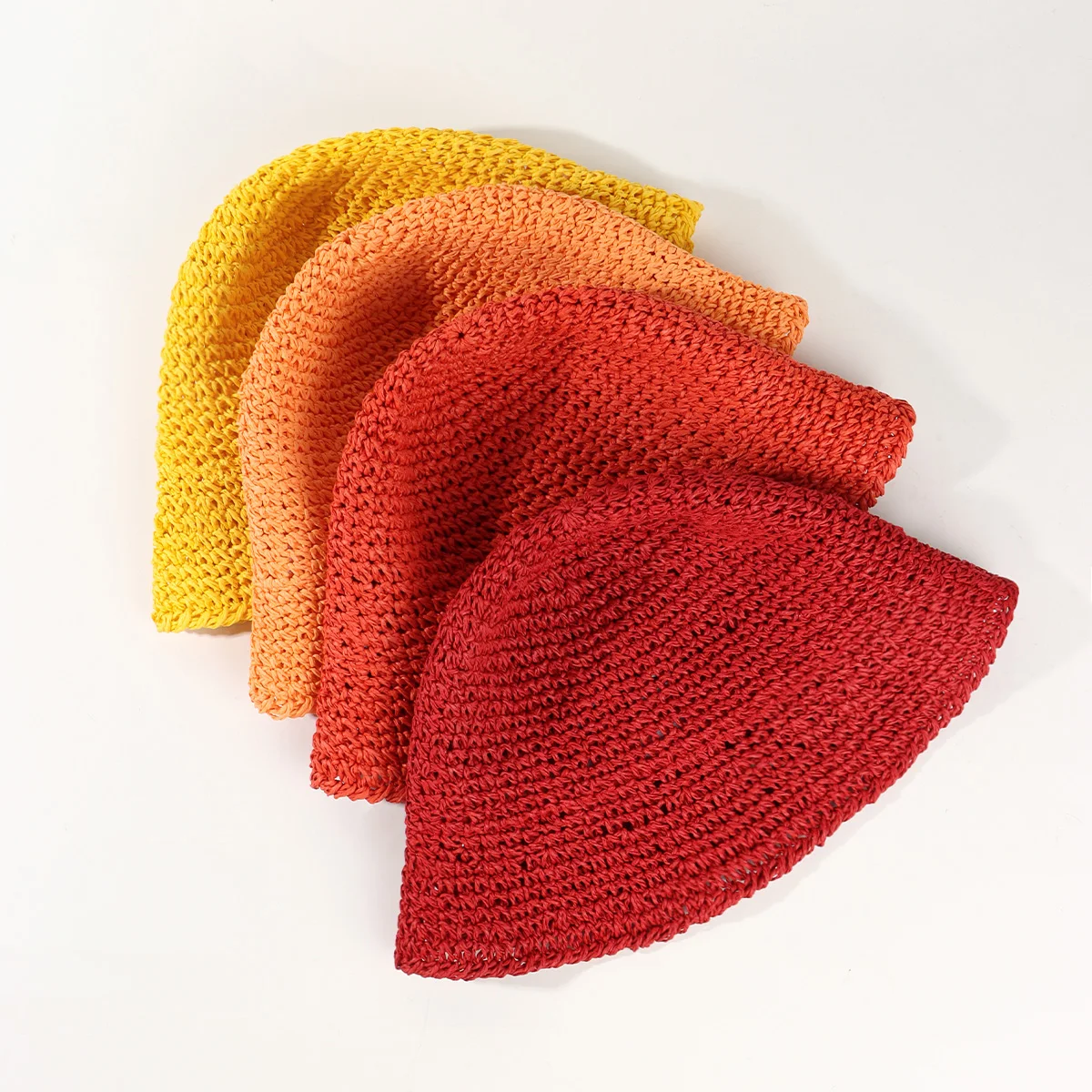 China Manufacturer Hot Sale Summer Handmade Knit Crochet Straw Bucket Hat Fisherman Cap