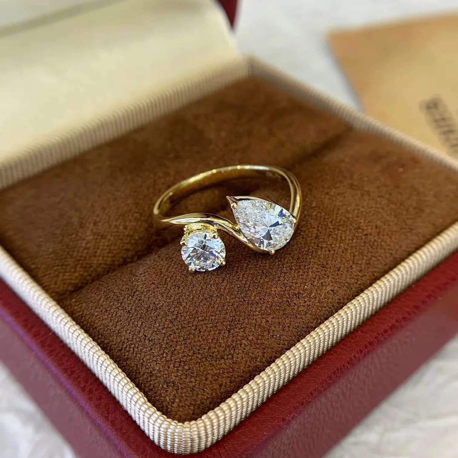 Ювелирные изделия 9K/14K/18K позолоченное кольцо 18K желтое золото лабораторное выращенное бриллиантовое двухкаменное обручальное