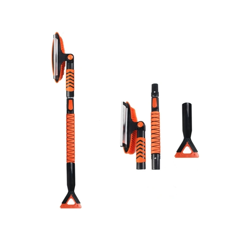 Extendable snow brush, triangle plate replaceable ice scraper, segmented and detachable, snow brush with ice scraper for car