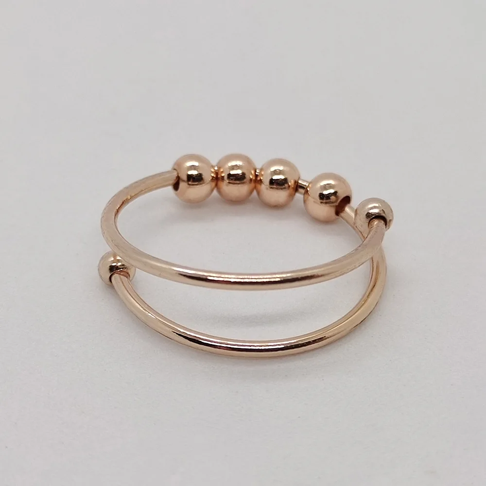 Stainless Steel Copper Jewelry Spinning Fidget Rings Frosted Gold-Plated Spin Ball Spinner Open Adjustable Anxiety Ring