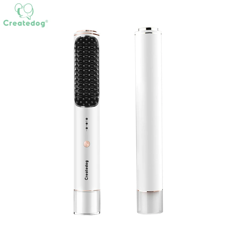 Перезаряжаемый портативный мини-выпрямитель для волос с отрицательными ионами, горячая расческа для волос, выпрямитель для бороды, розовая щетка для волос