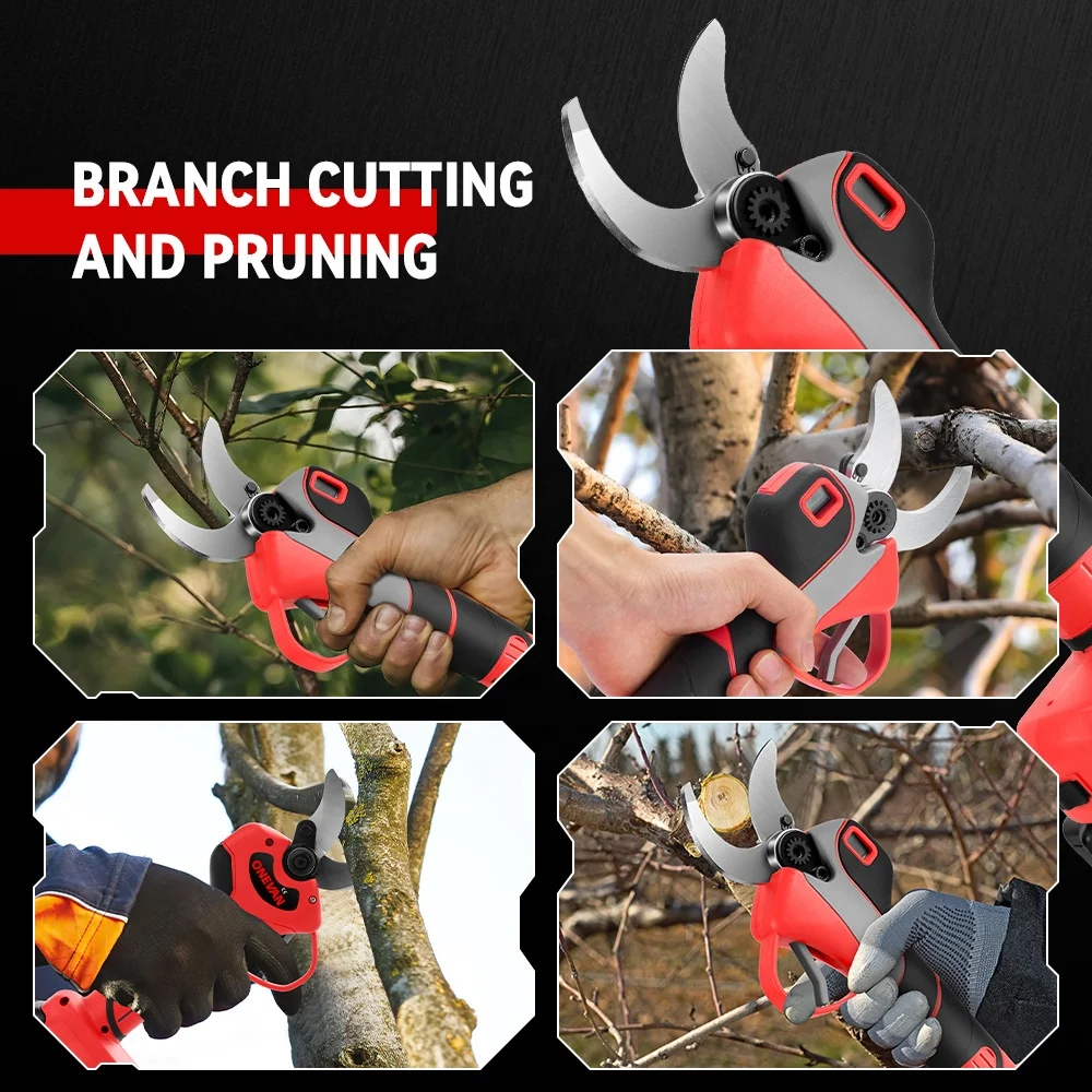 ONEVAN Brushless 50MM Electric Pruning Shear 2Gears Cordless Tree Branches Garden Tools With LED For Makita 18V Battery