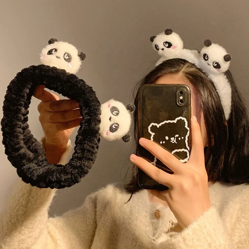 Fashion Plush Panda Headband Autumn Winter Head Hoop Cartoon Girls Kid Wash Face Hairbands Headdress Make Up Hair Accessories
