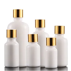 Wholesale 20 ml 30 ml 50 ml 100 ml White glass essential oil dropper bottles with gold screw cap