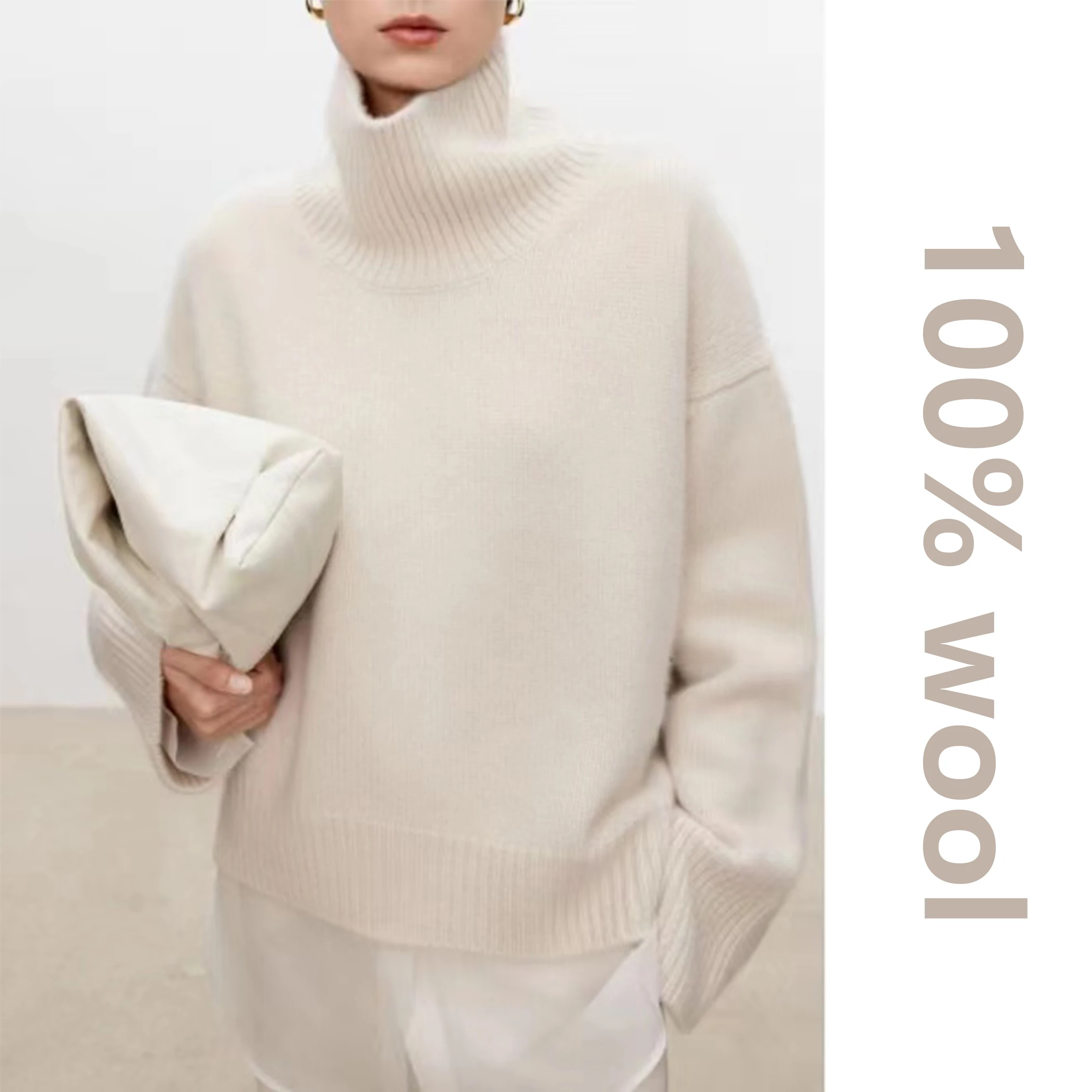 2024 new style autumn winter Loose Oversized Turtleneck Pullover Wool Sweaters OEM ODM Custom Style for Women Casual
