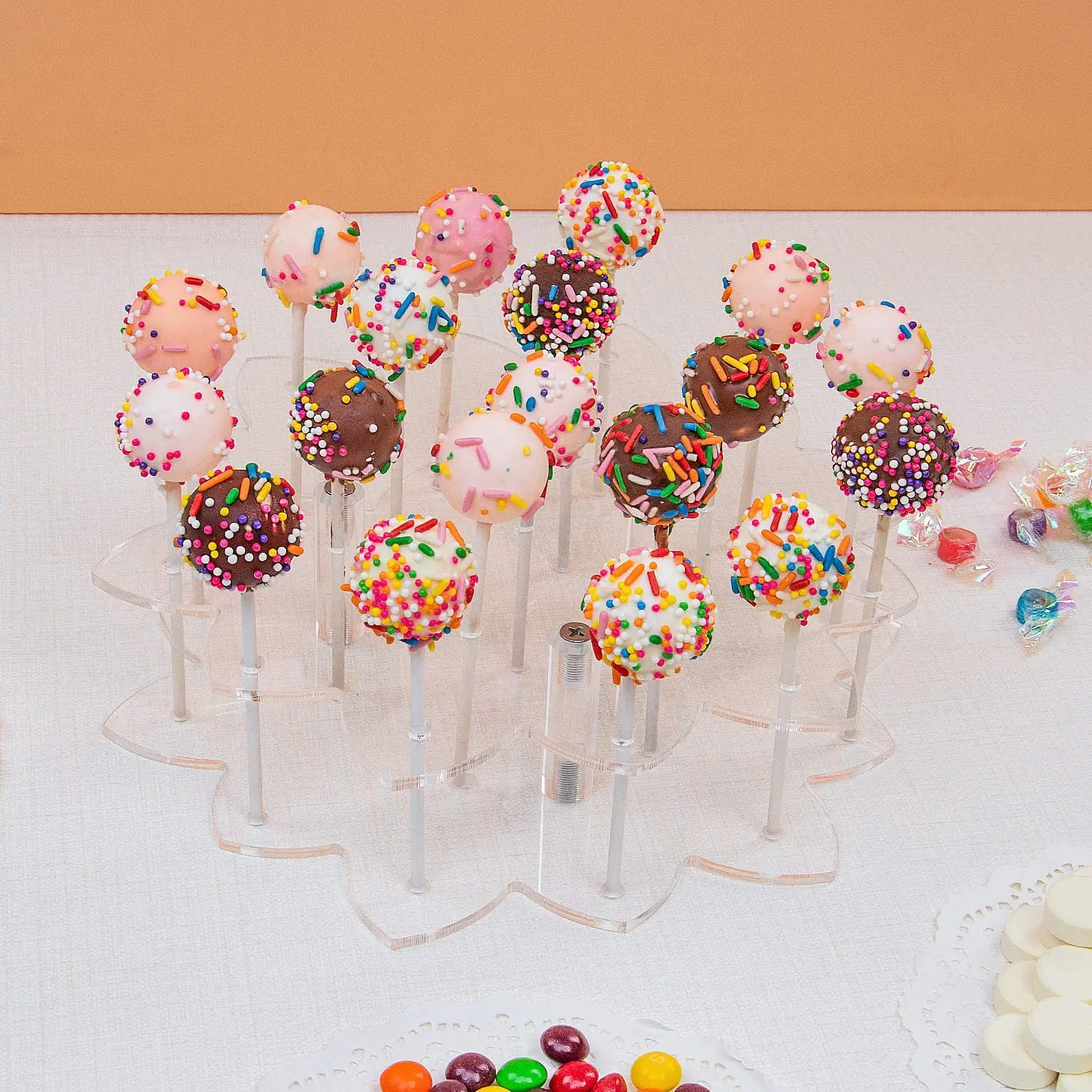 Flower-shaped acrylic lollipop display stand supermarket convenience store candy bar display stand 19-hole transparent bracket