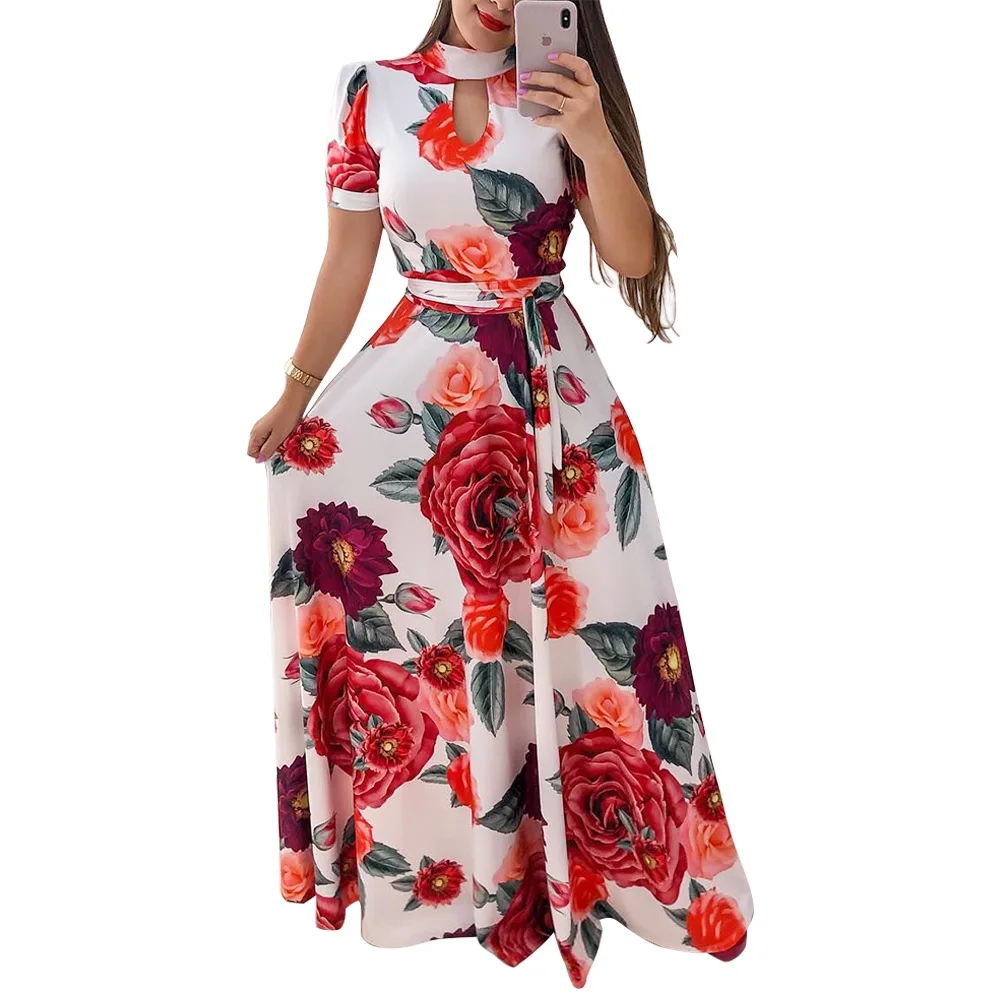Women Summer Casual Long Dress Sexy Boho Floral Print Elegant Woman Maxi Dresses Plus Size Vestidos Y12351