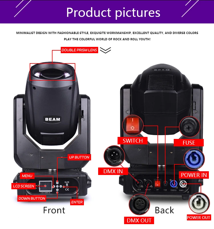 295W Beam Moving Head Light Focus Frost Rainbow Lens Effect Strong Beam Spot Party Disco DJ Banquet Wedding Hall Stage Light