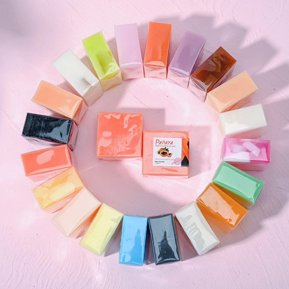 Private label essential oil soap silk sea salt coffee turmeric goat milk papaya cleansing makeup remover handmade solid soap bar