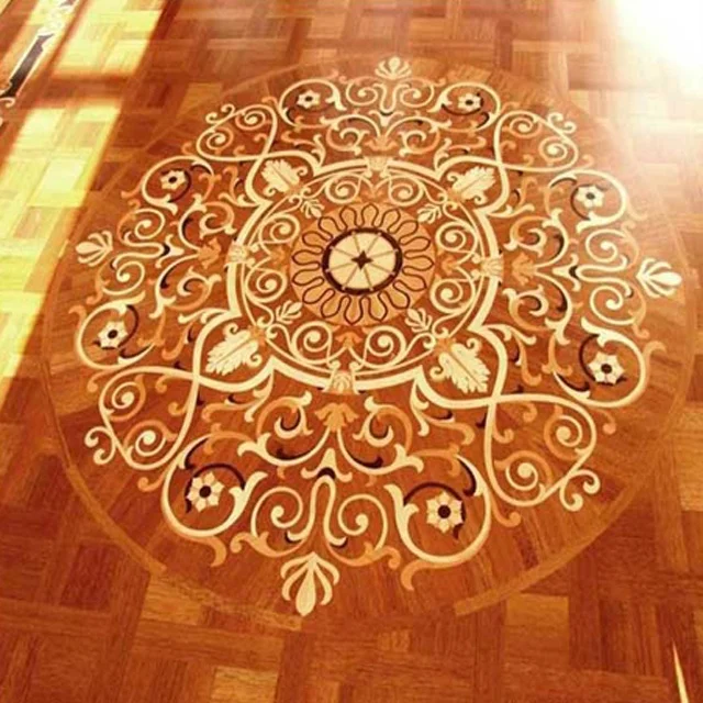 Large Size Pattern Custom Maple Walnut  Engineered Wood Inlay Parquet Flooring