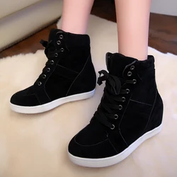 autumn Women Boots Faux Suede Leather Wedge Platform Boots Hidden Heel Shoes High Top Sneaker Casual Shoes for Woman Ankle Boot