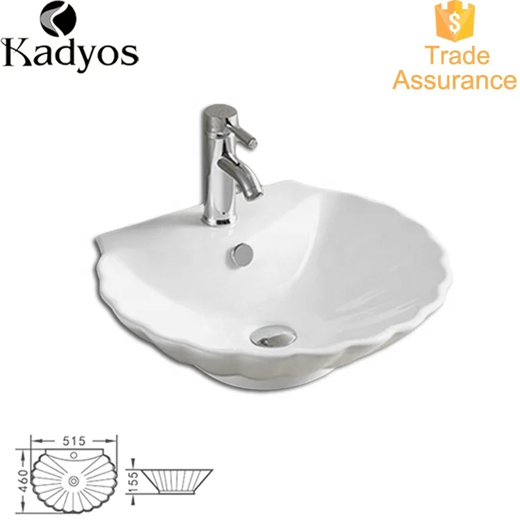 KD-25AB Excellent Quality Ceramic Wash Basin Sink Parts Hot Selling Table Top Mounted Shiny Glazed Shell Shape Hand Sink Bowl