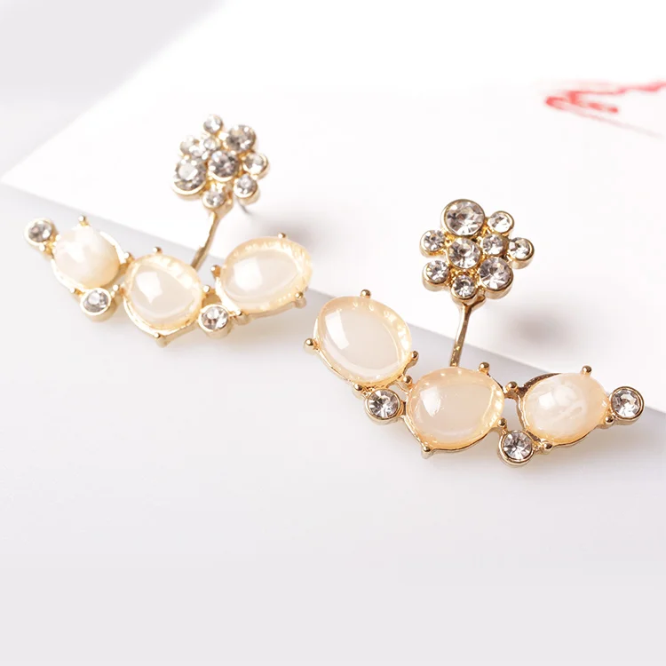 V&R Qingdao Chinese Supplier Fashion 18k Gold Plated Front Back Flower Gold Plating Crystal Rhinestone Earring