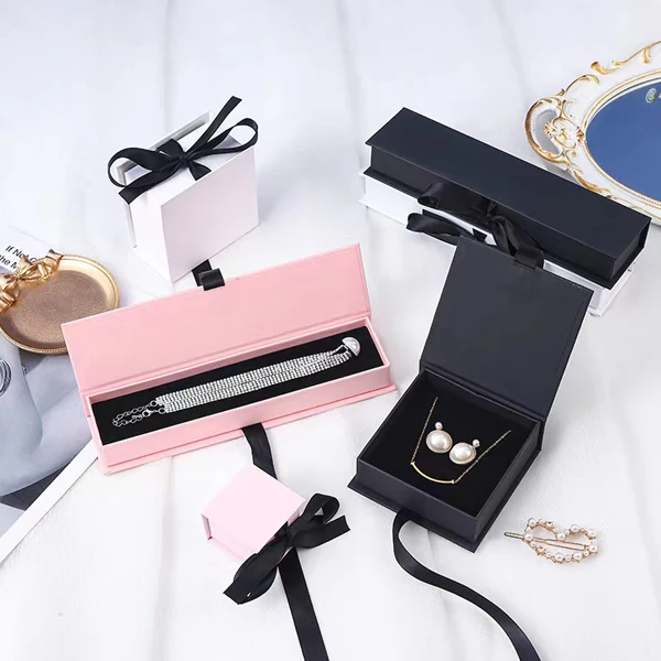 Stock color packaging boxes rigid paper mystery craft unique jewelry gift boxes with ribbon