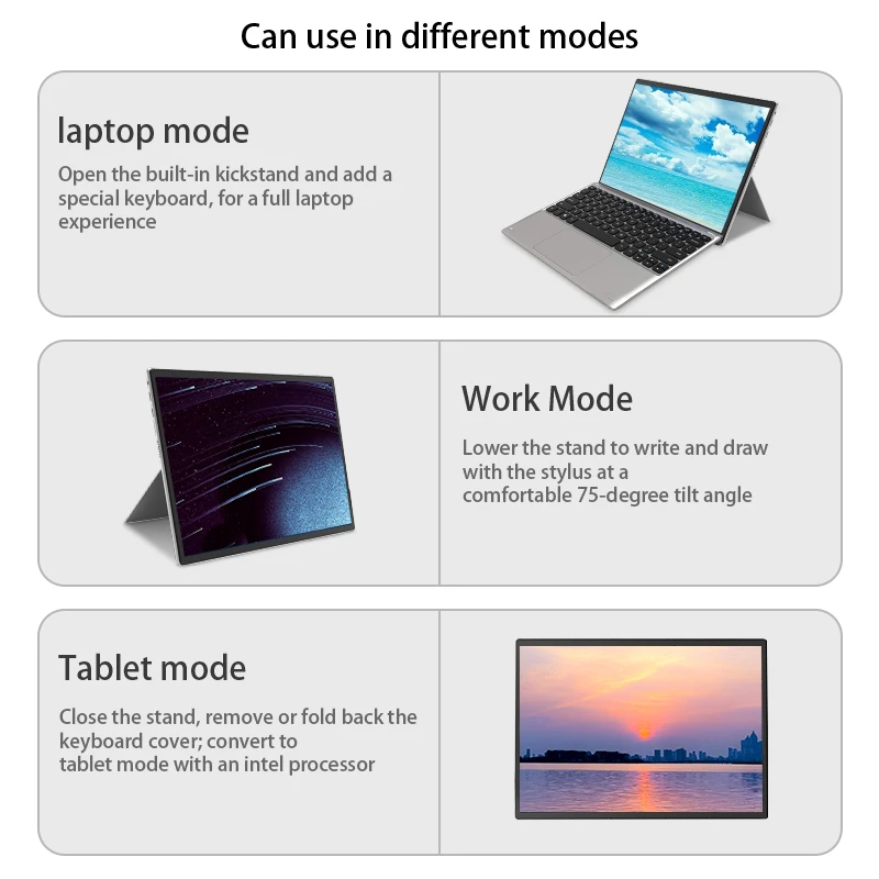 Cheap OEM 2 in 1 Tablets PC 3000x2000 3K FHD with detachable keyboard Window 11 gaming laptop Touch Screen  12.3 inch 16GB 1TB