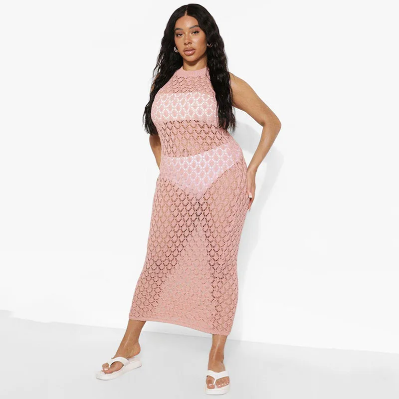 Sexy cutout beach blouse knitted modest swimwear dress bikinis transparent women wholesale stretchy one piece bathing suit