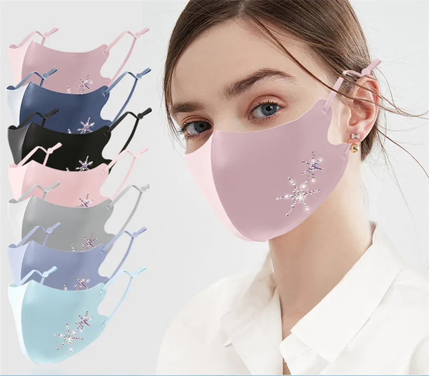 Моющаяся маска для лица HEFT BOOOGE из ледяного шелка, Пыленепроницаемая, с блестящими стразами, уличная