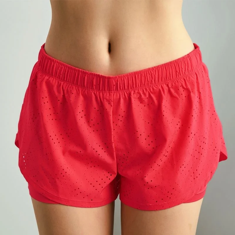 
Athletic Apparel Red Training Fitness Gym High Quality Womens Summer Jogger Sports Yoga Mesh Shorts 